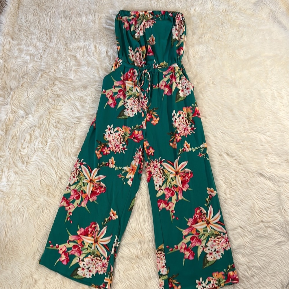 Express Green Floral Jumpsuit Wide Leg Size XXS - Picture 3 of 8